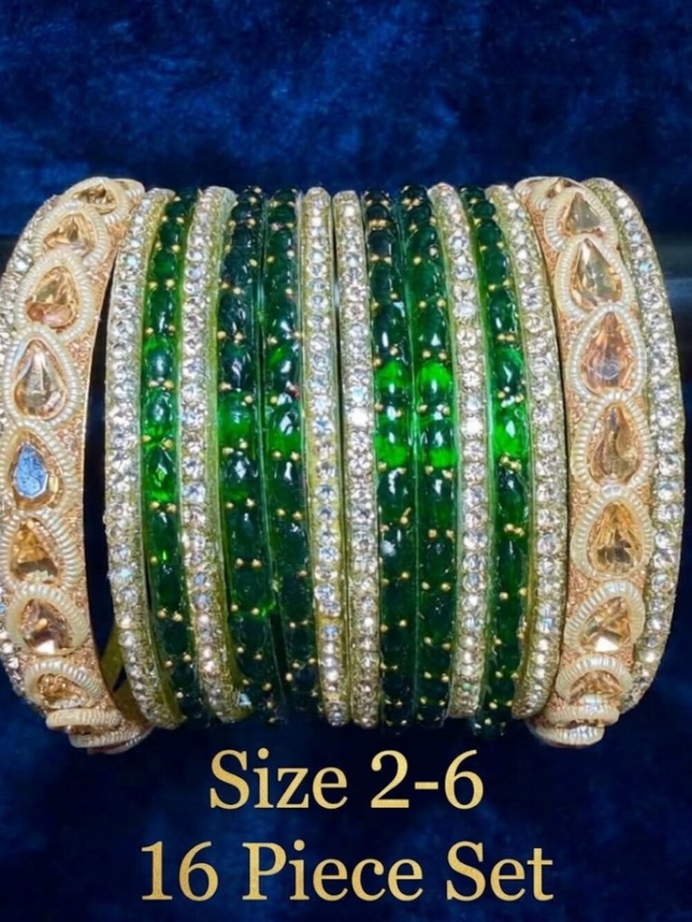 Traditional Elegant Rhinestone Bangle Set for Women – Glass & Gold-Tone Churi Br
